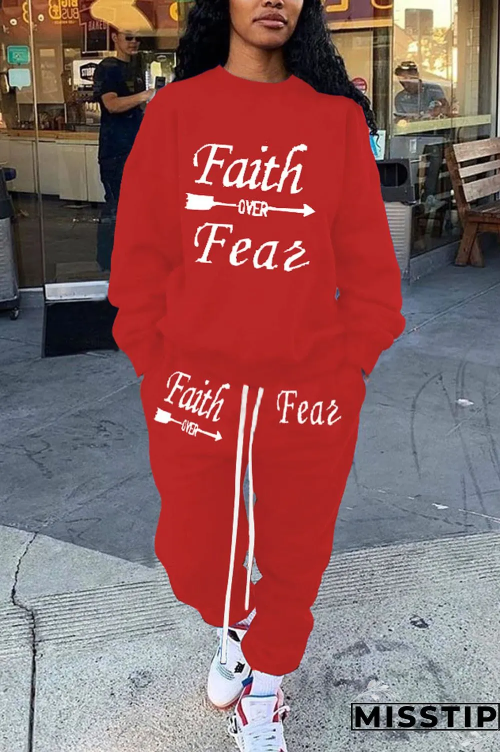 Coffee Casual Print O Neck Long Sleeve Two Pieces