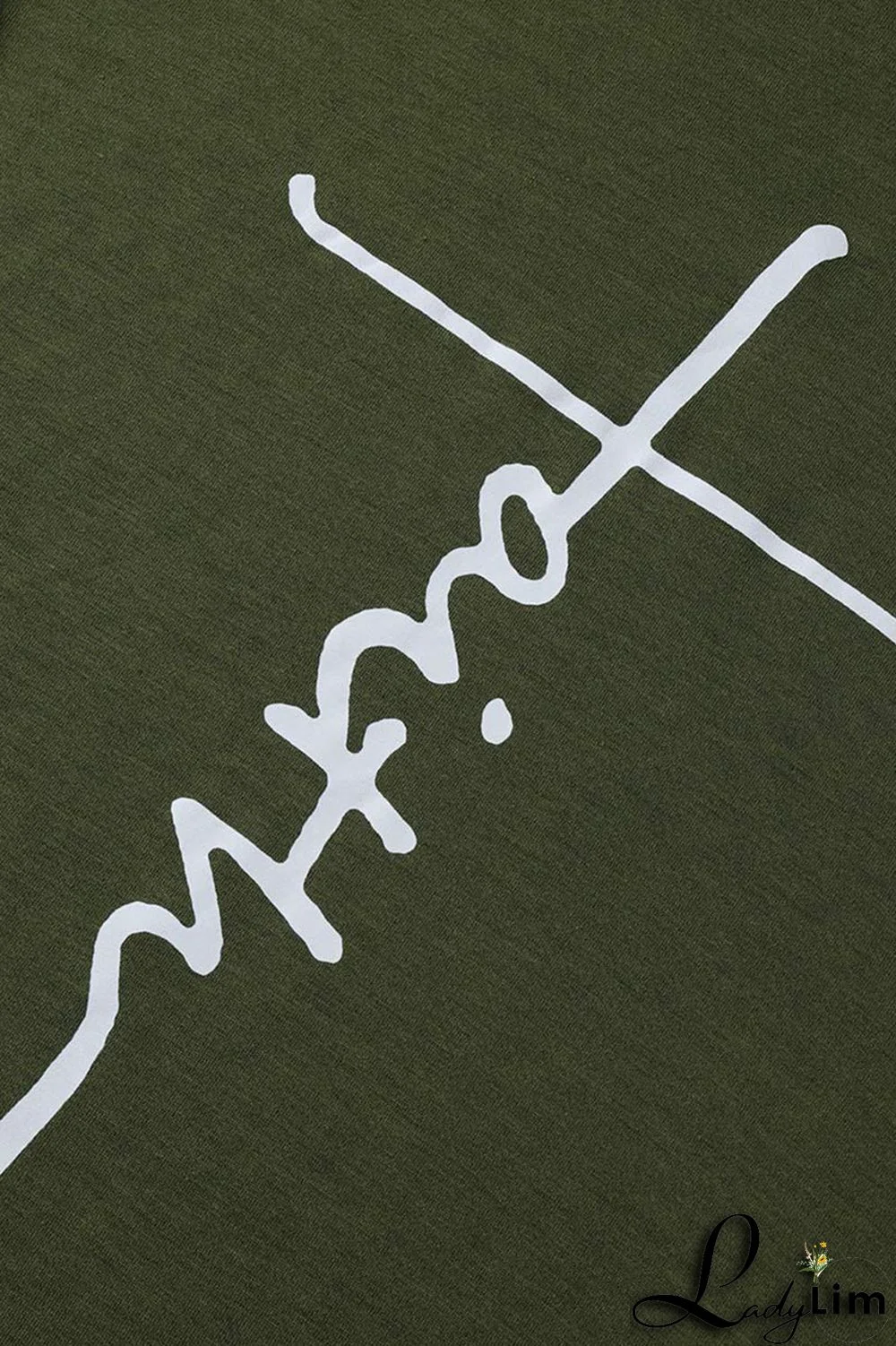 Army Green Fashion Casual Print Asymmetrical O Neck Plus Size Two Pieces