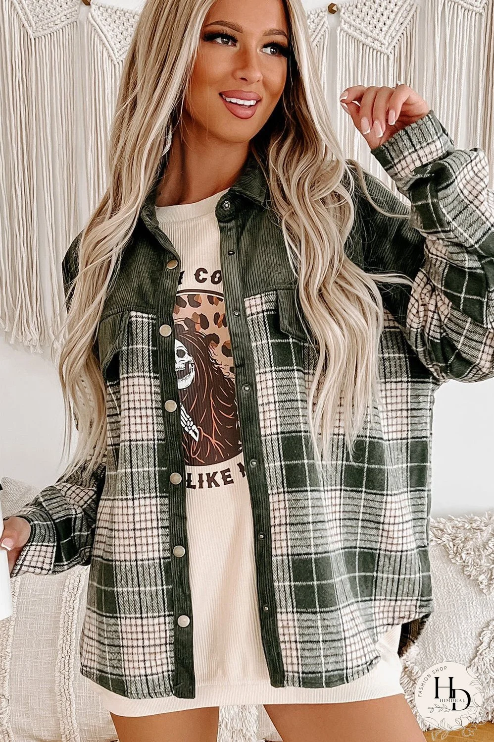 Plaid Zip-Up Hooded Coat with Pockets