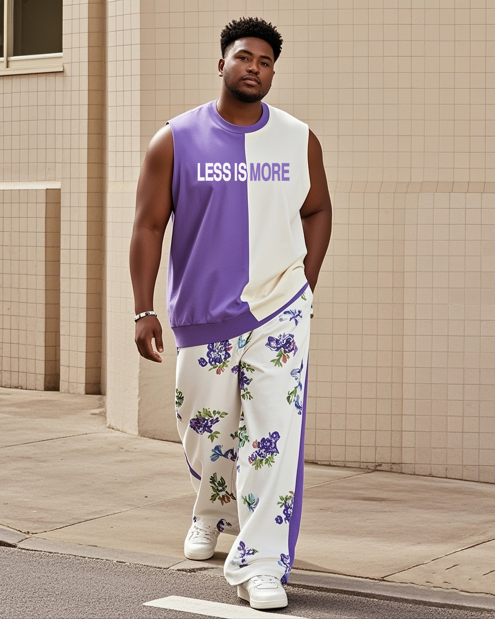 Men's Plus Size Street Fashion Stitching Purple Creative Vest Trousers Suit