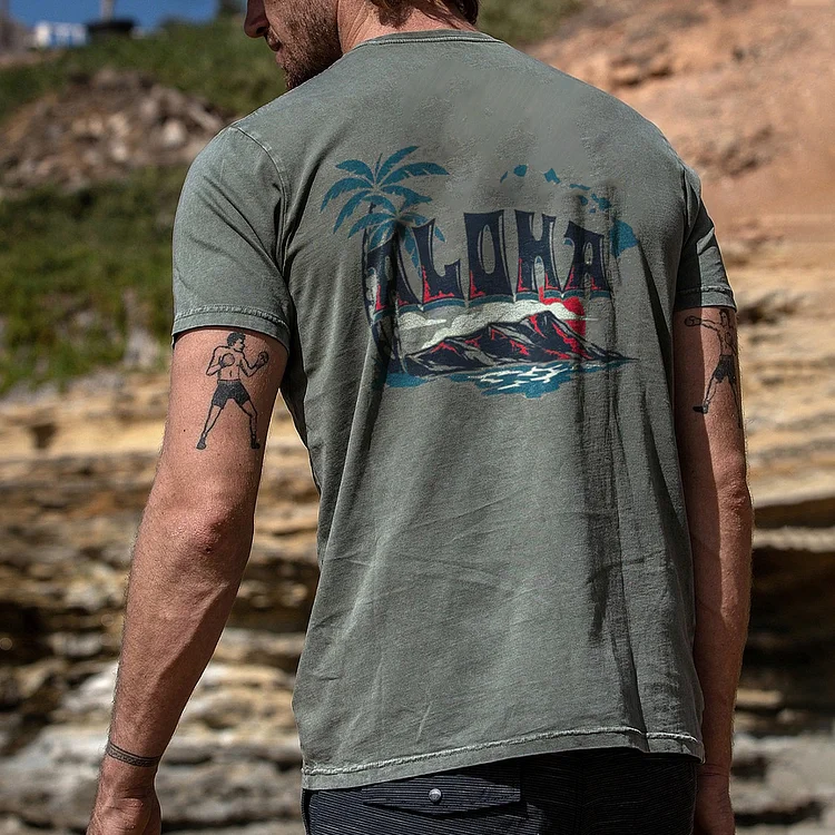 Men's Hawaiian Print Seaside Vacation Casual T-Shirt 0406