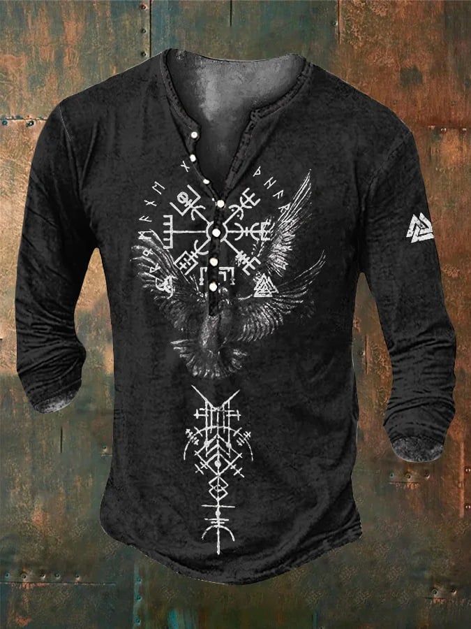 Men's Viking Printed Casual Henley Shirt / Rvogue / Rvogue