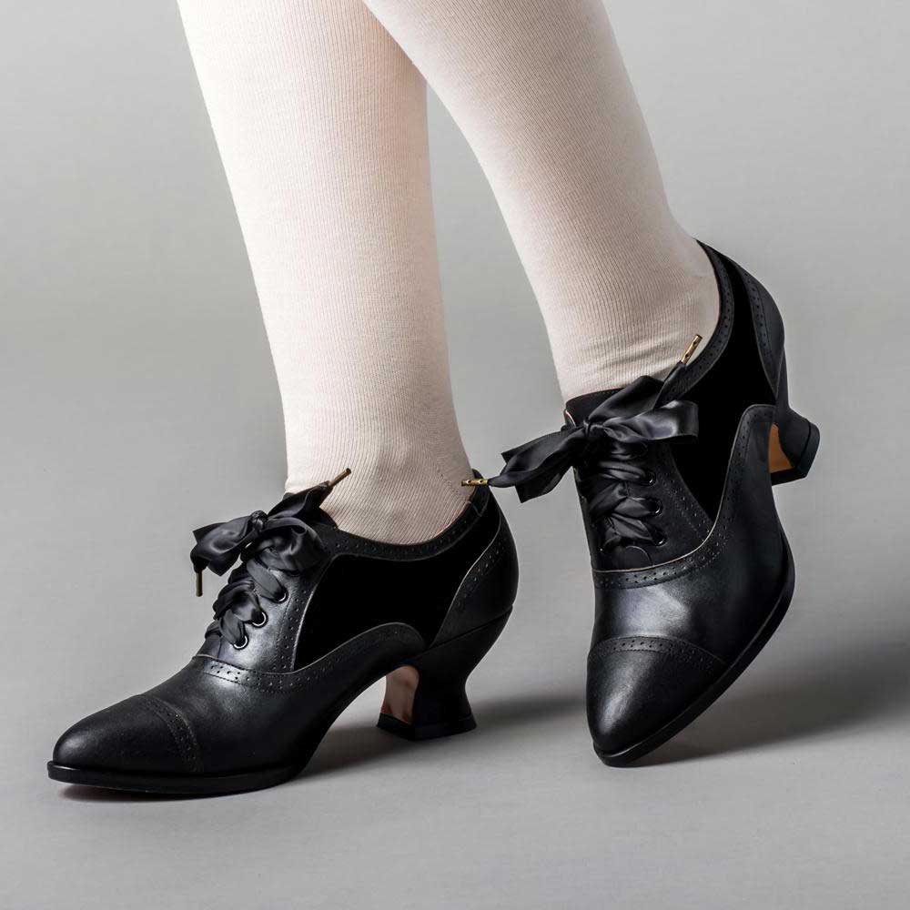 Black Vegan Leather Ribbon Kitten Heel Classy Shoes for Elegant Ladies Nicepairs