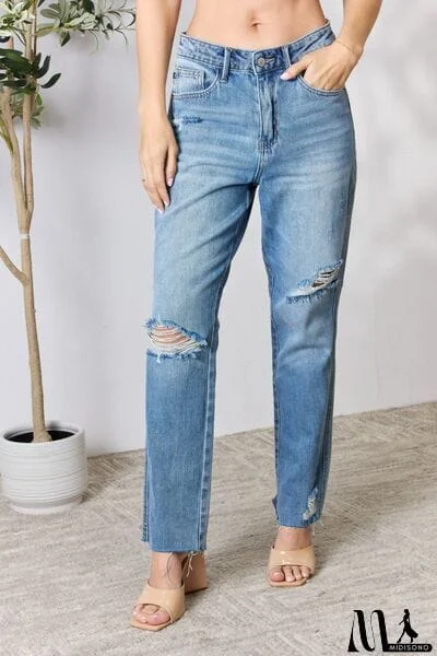 MidiSono - Judy Blue Full Size Distressed Raw Hem Straight Jeans