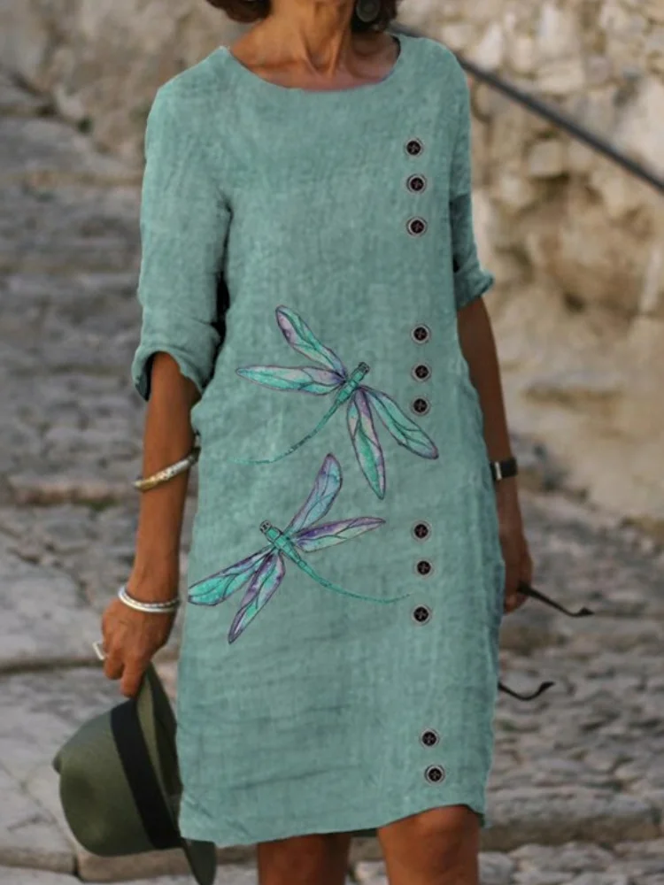 Dragonfly Button Accent Midi Dress