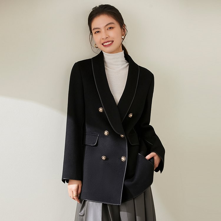 Autumn Winter Simple Green Double-sided Cashmere Wool Coat