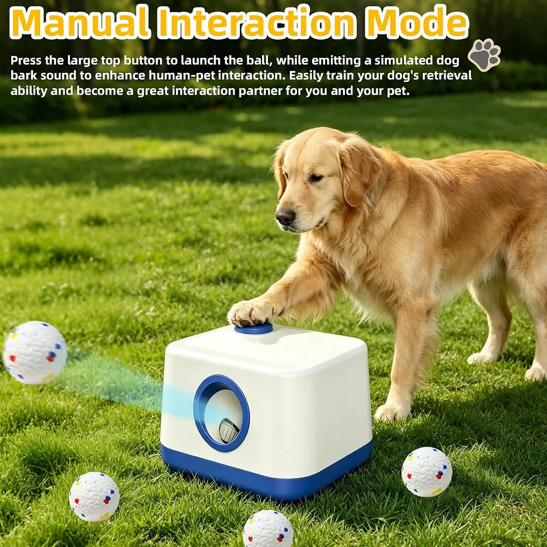 BEBANG Automatic Dog Ball Launcher with 3 ETPU Balls, Upgrade Auto/Manual Ball Thrower for Dogs, Adjustable Distance 20-45ft, USB Rechargeable, Interactive Dog Toy for Indoor/Outdoor Play