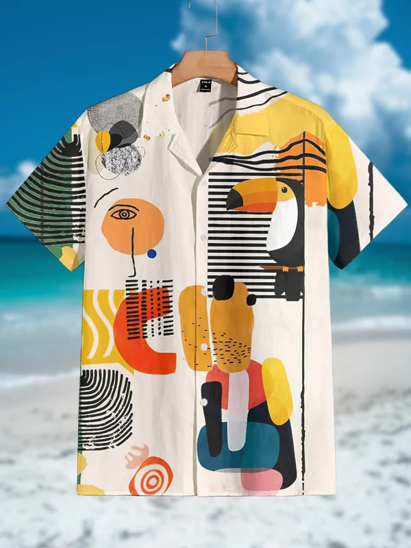 Men's Toucan Geometric Abstract Art Print Vacation Shirt