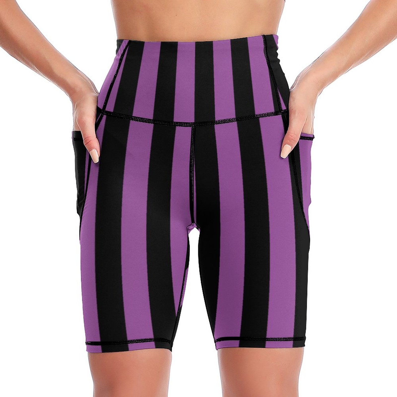 Purple Black Vertical Stripe Halloween Yoga Pants for Women Soft High Waist  Women's Workout Leggings