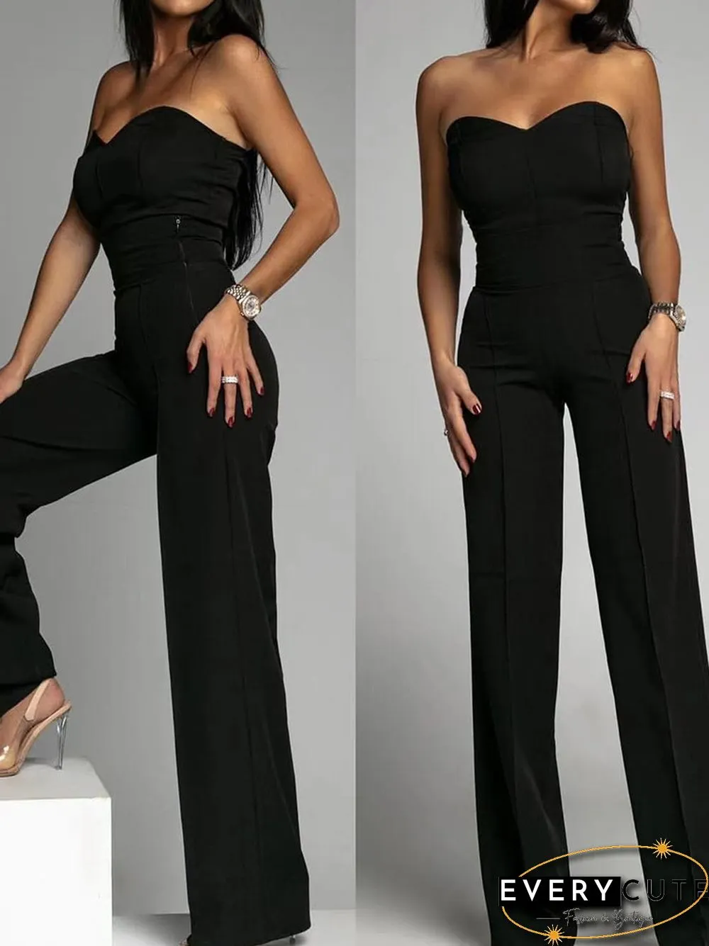Summer Sexy Bustier Office Bodysuit Jumpsuit Women Elegant Sleeveless Backless Romper