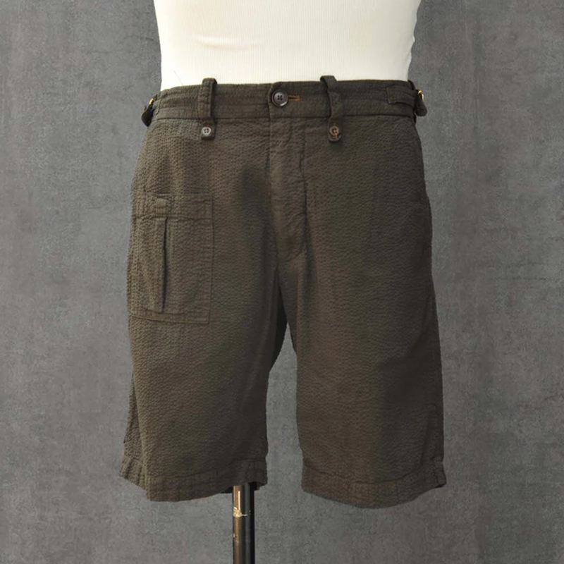 Men's Military Belt Loop Utility Pocket Seersucker Shorts