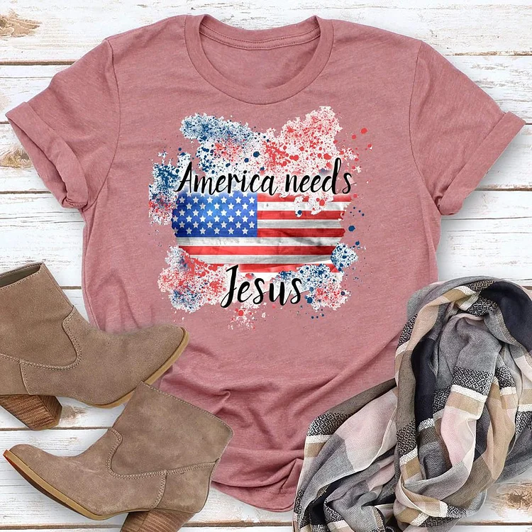 America needs Jesus Round Neck T-shirt-018164-Annaletters