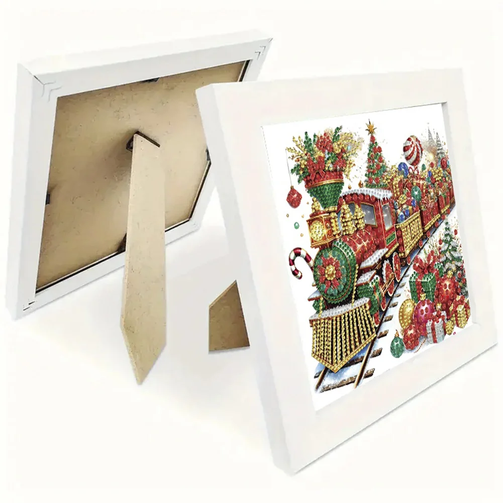 5D DIY Partial Special Shaped Drill Diamond Painting Christmas Train 22.8x22.8cm【With Frame】