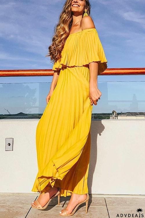 Off Shoulder Pleated Maxi Dress