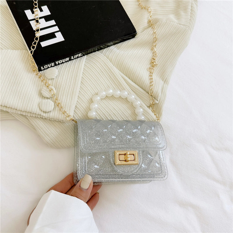 Women’s Small PVC Lattice Elegant Square Lock Clasp Jelly Bag