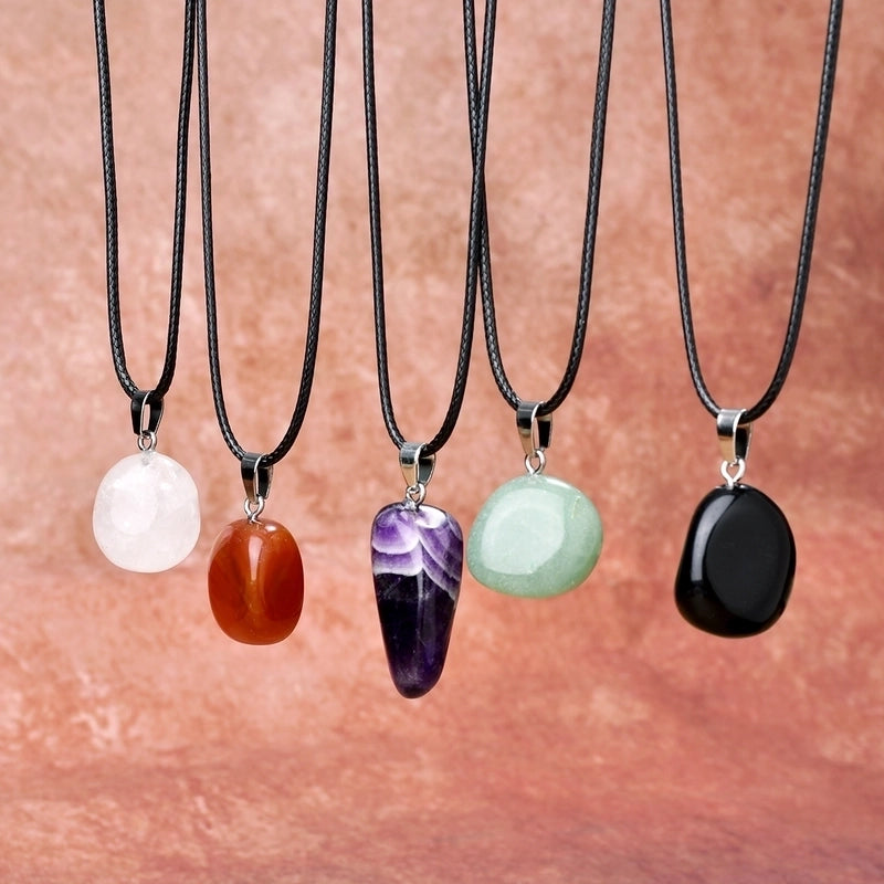 Gothic Vintage Style Irregular Natural Stone Leather Rope Pendant Necklace In Bulk