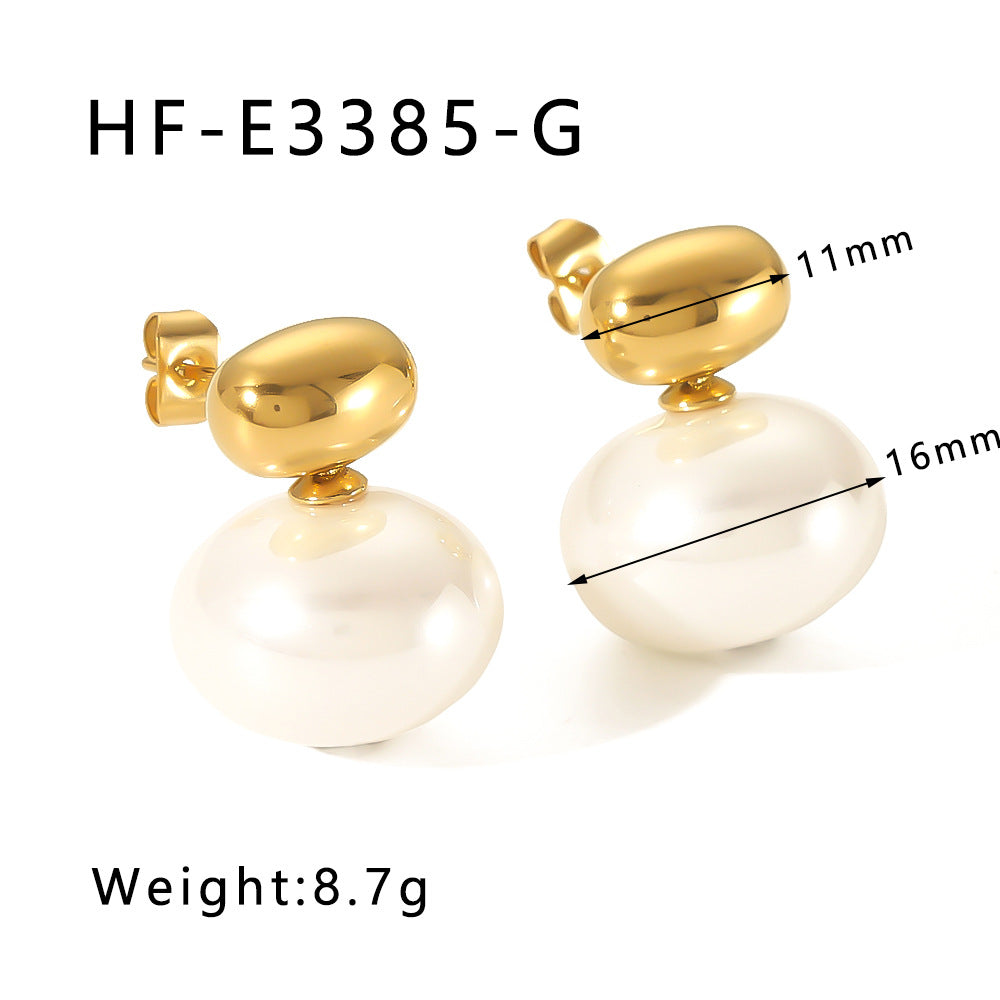 IG Style Pearl Geometric Stainless Steel Electroplating Earrings