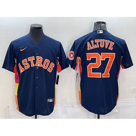 Men's Houston Astros #27 Jose Altuve Navy With Patch Cool Base Stitched Jersey