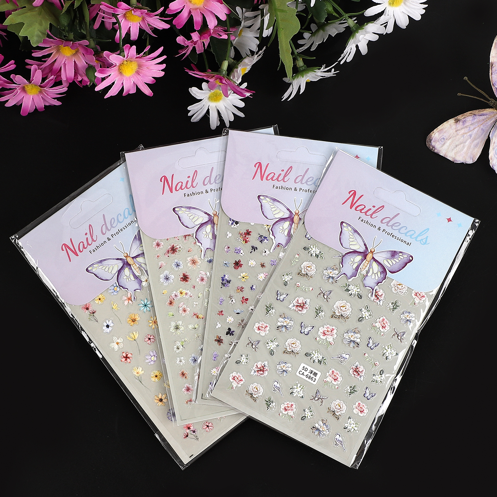 PET 스티커 - 2개/세트 빈티지 모티브 컬러풀 드라이 플라워