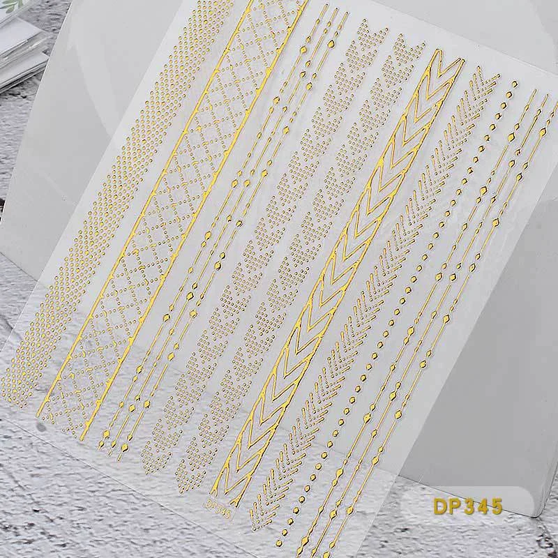 1Pcs 14x9cm 3D Metal Fashion Pattern Glamour Nail Art Sticker Self-adhesive Tape 3D Gold Chain Zipper Nail Design Applique