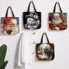 (US Only)4pcs Christmas Linen Tote Bag Handbag Large Capacity Women Shopping Shoulder Bag