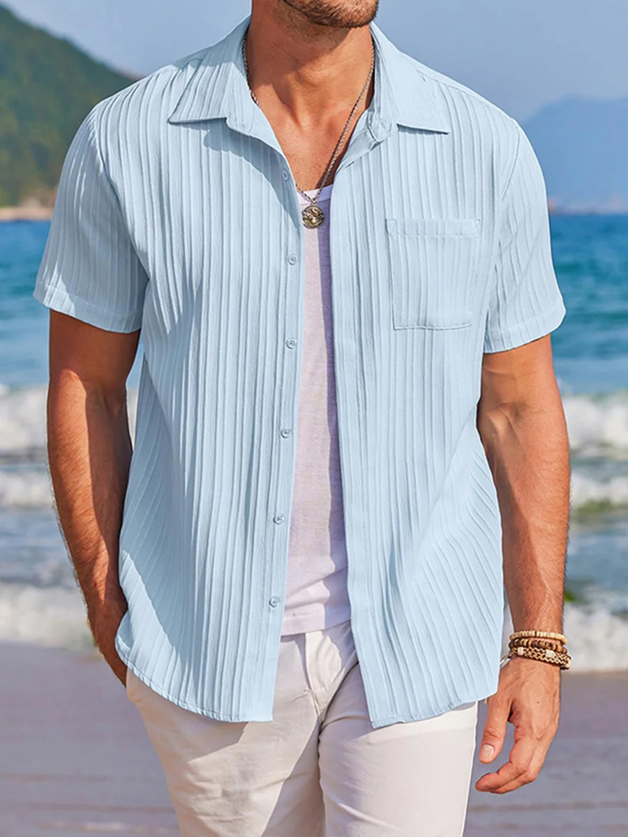 Men's Loose Casual Textured Short Sleeves Shirt