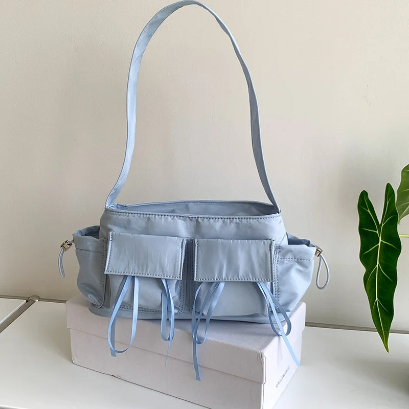 Mongw Mongw Summer Female 2024 South Korea New Personality Multi-Pocket Handbag Shoulder Bag Niche Casual Nylon Underarm Bag