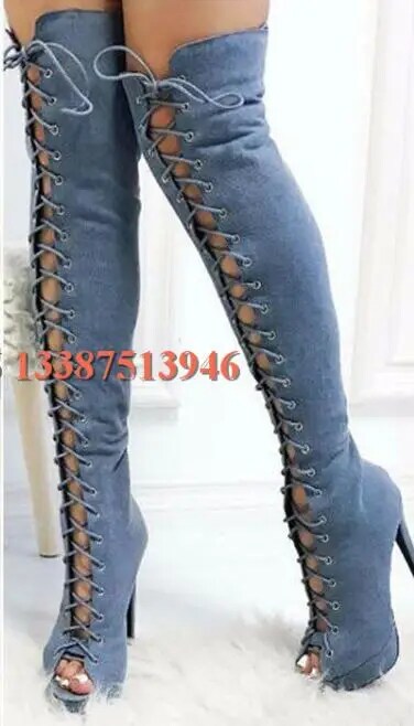 VCSHOES Women Open Toe Light Color Over Knee Platform Gladiator Boots High Heels Long Boots Dress Shoes