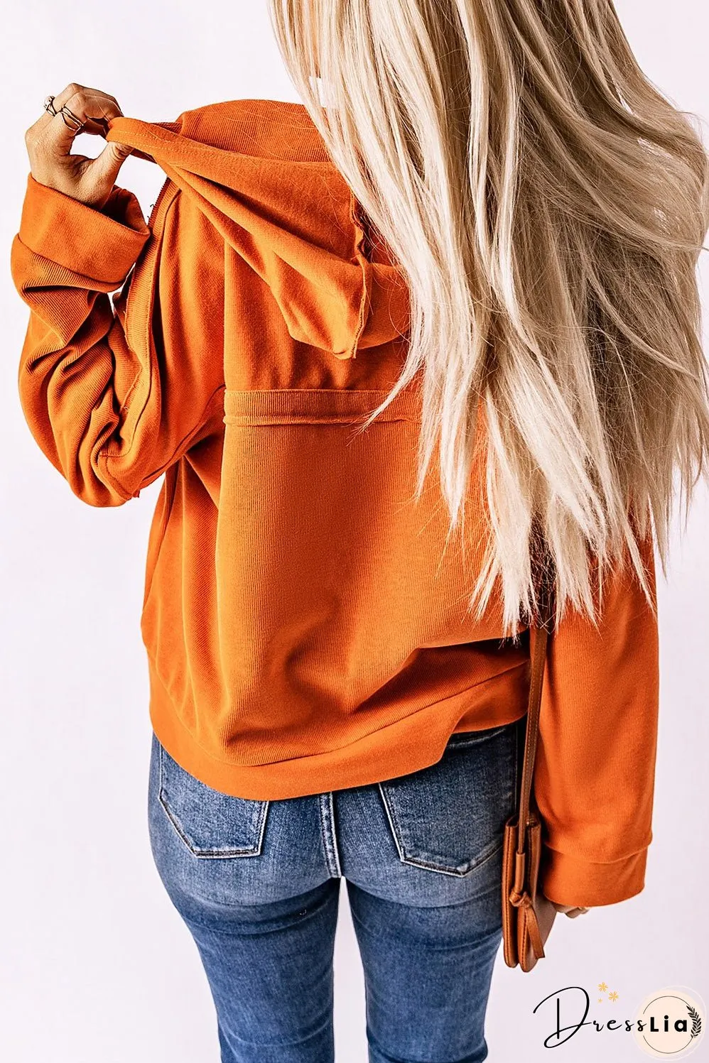 Casual Button Solid Patchwork Trim Hoodie