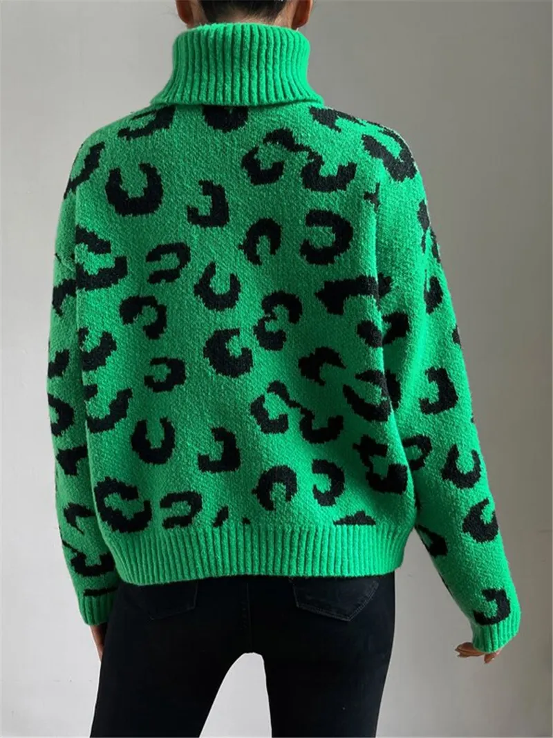 Athvotar Athvotar And Winter New High-Necked Knitted Leopard Sweater