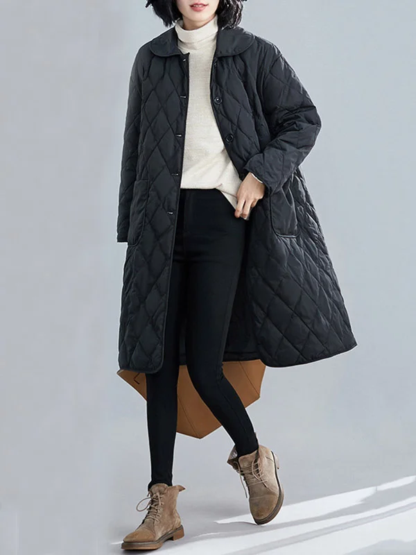 Black Quilted Buttoned Coat Outerwear