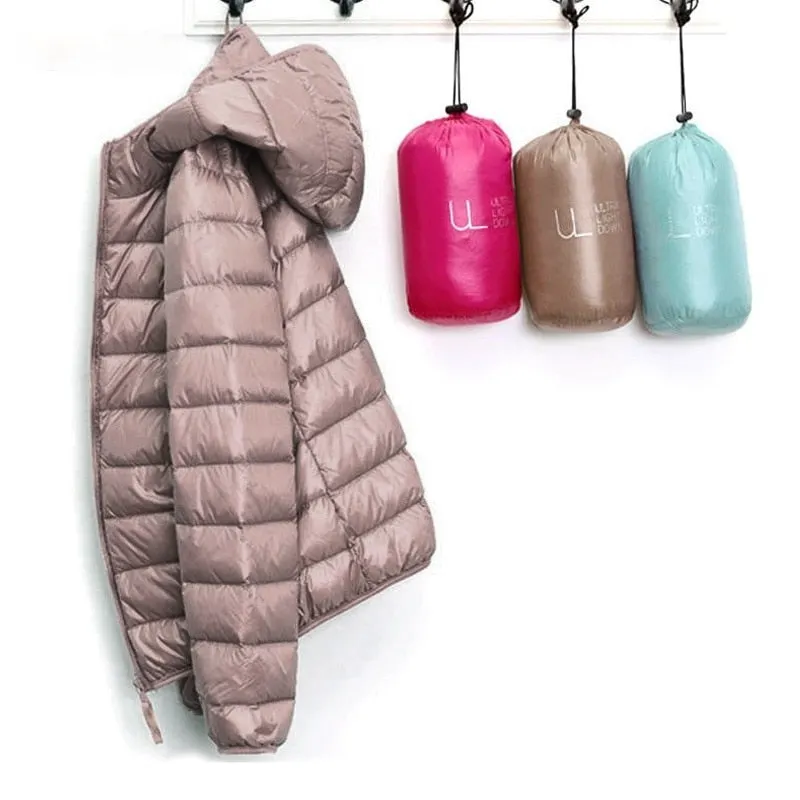 Ailegogo New Autumn Women Ultra Light Down Jacket 90% White Duck Down Hooded Coat Warm Coat Parkas Female Portable Outwear