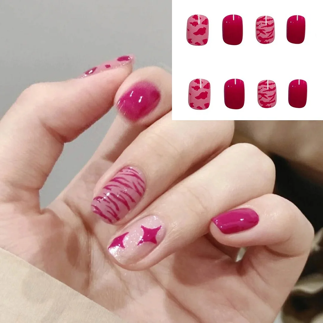 Short Nail with Design Nude Pink Color Square Head Full Cover Nail Art Tips Women Nail Decorative Christmas Press On Nail Tips-Nail Inspo