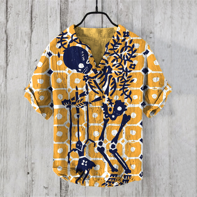 Men's Vintage Skull Art Linen Blend Cozy Shirt