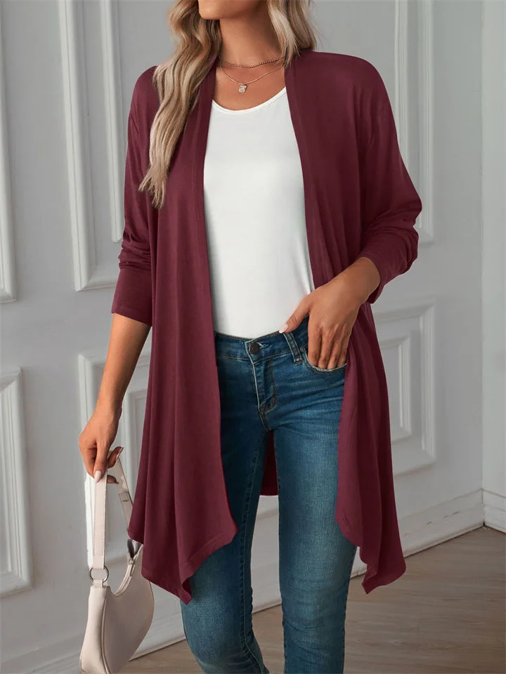 Female Autumn Lazy Cardigan Irregular Hem Long Sleeve Super Cozy Blouses