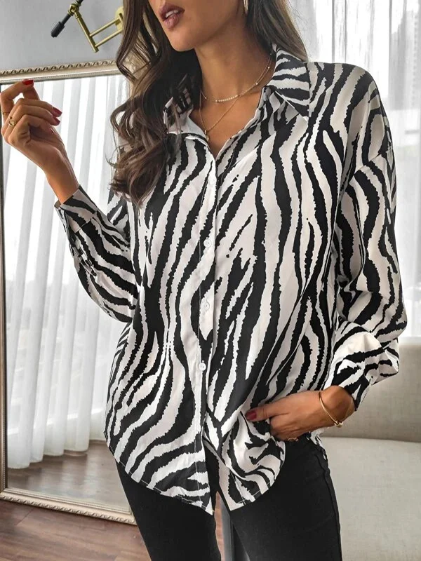 Office Roomy Contrast Color Striped Blouse