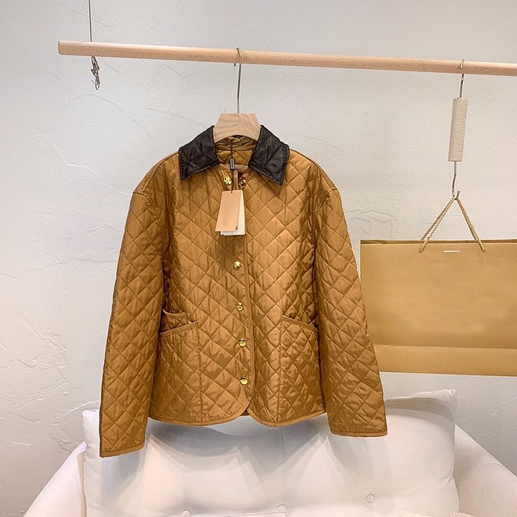 2021 New Winter Classic Retro Versatile Trendy Fashion Simplicity Diamond Thin Jacket Cotton Padded Women's Lapel Coat