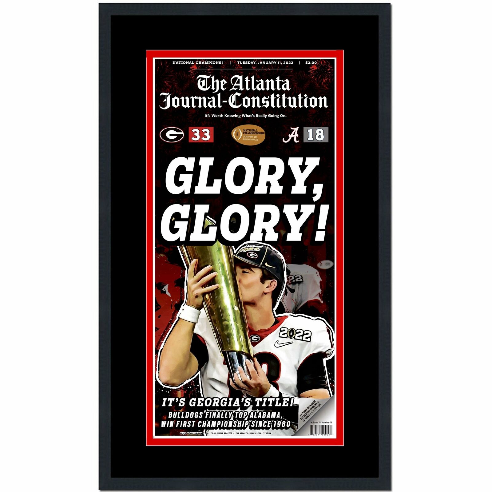 Framed Atlanta Journal Constitution Georgia Bulldogs 2021 Champs Newspaper Photo Poster painting