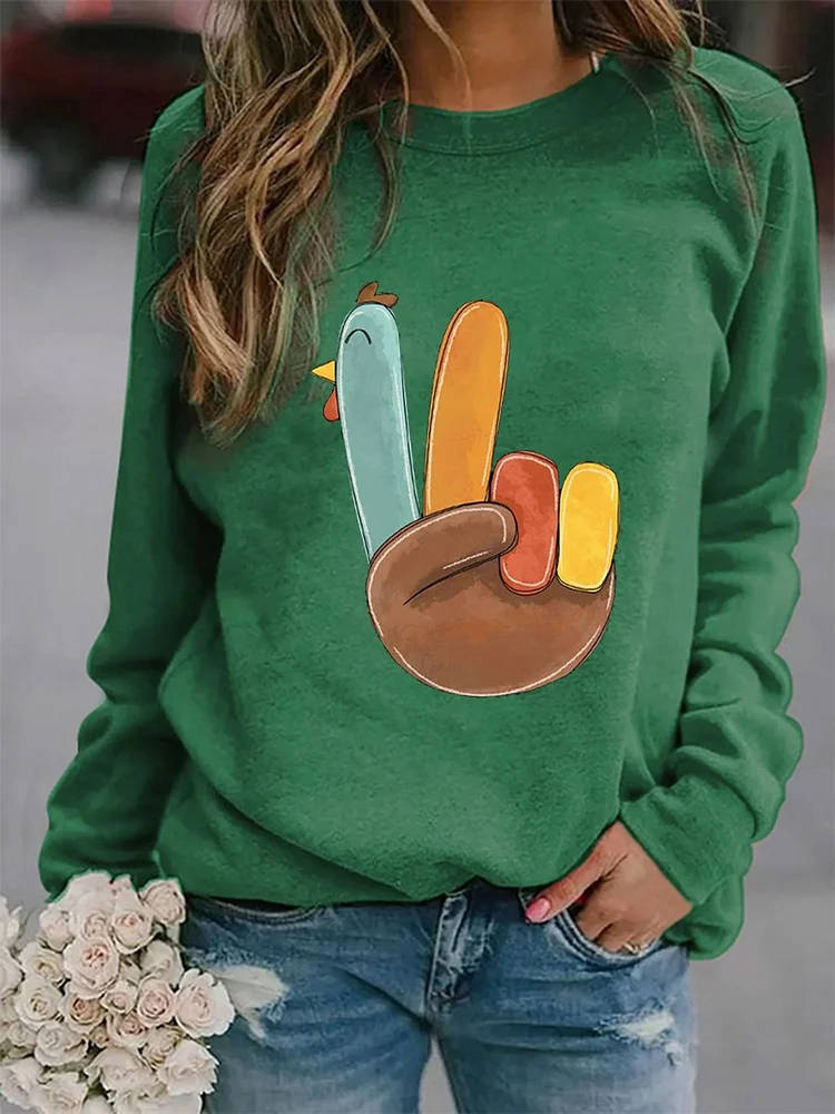 Thanksgiving Cute Gesture Colorful Turkey Print Sweatshirt socialshop