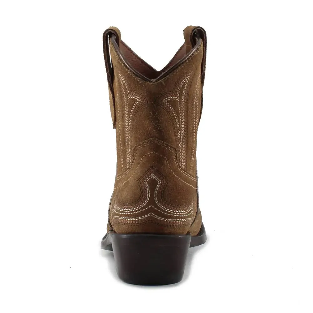 Women&lsquo;s Short Block Low Heel Embroidered Snip Toe Brown Western Boots