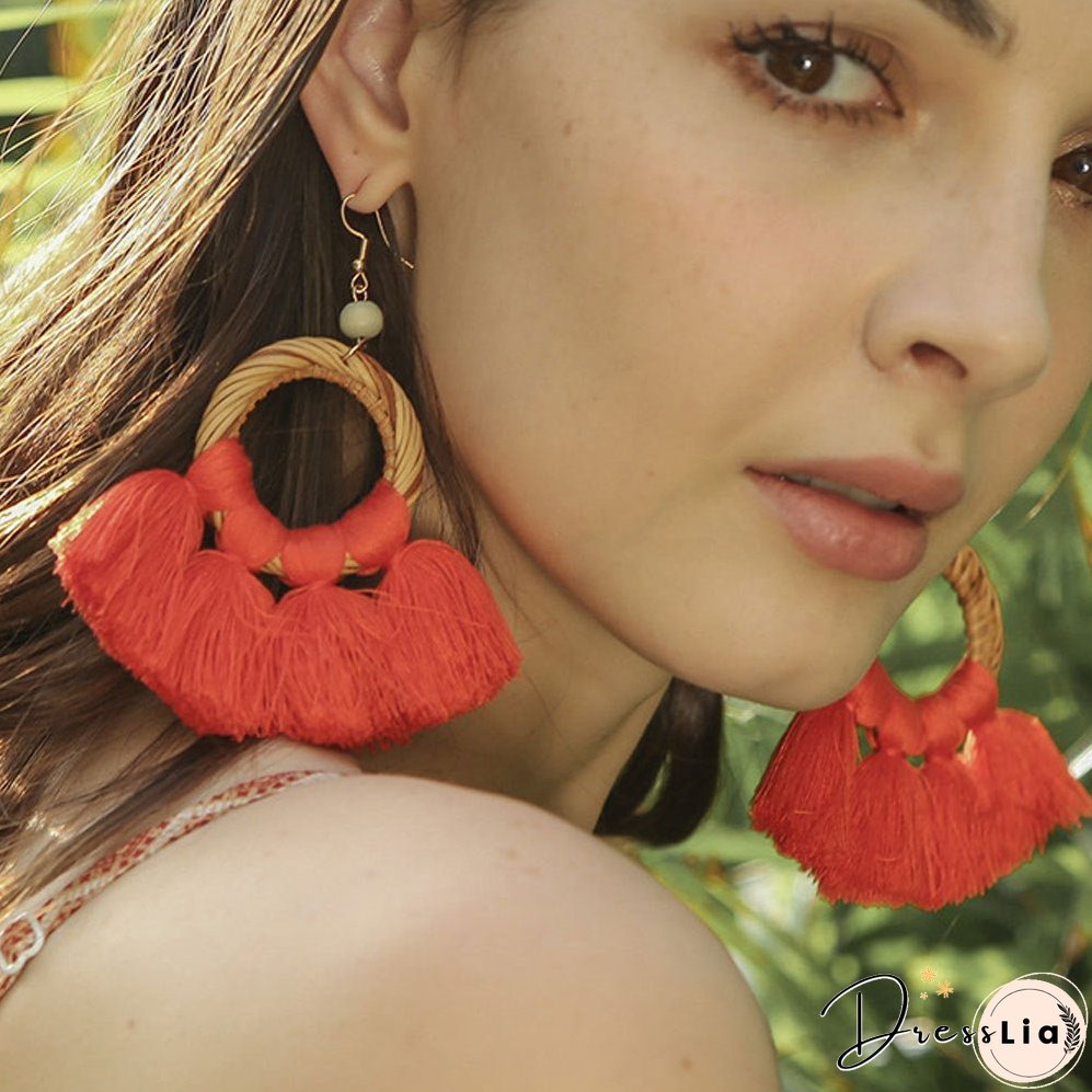 Tassel Earrings Handmade Rattan Women's Jewelry