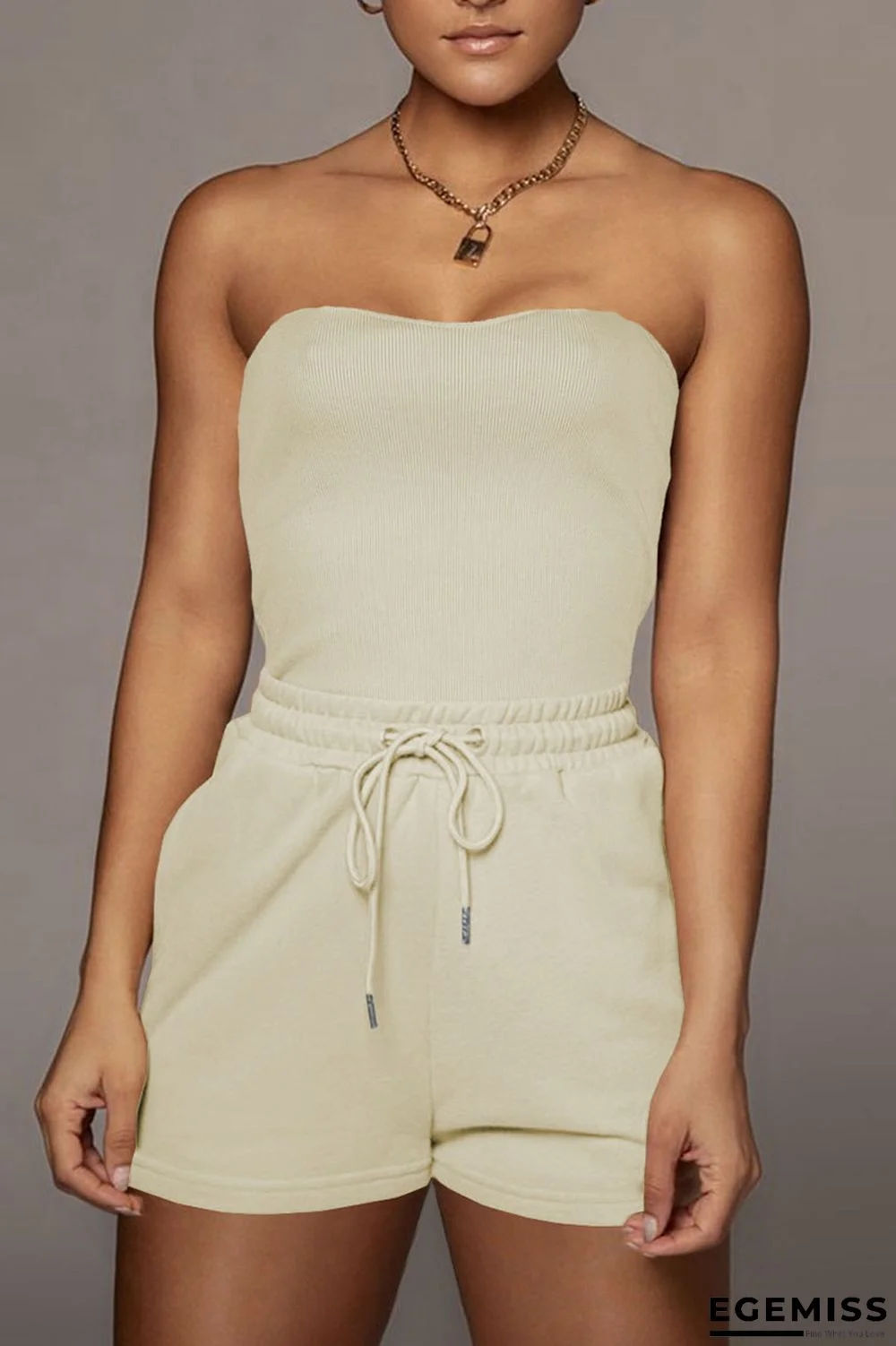 Apricot Casual Solid Patchwork Strapless Sleeveless Two Pieces | EGEMISS