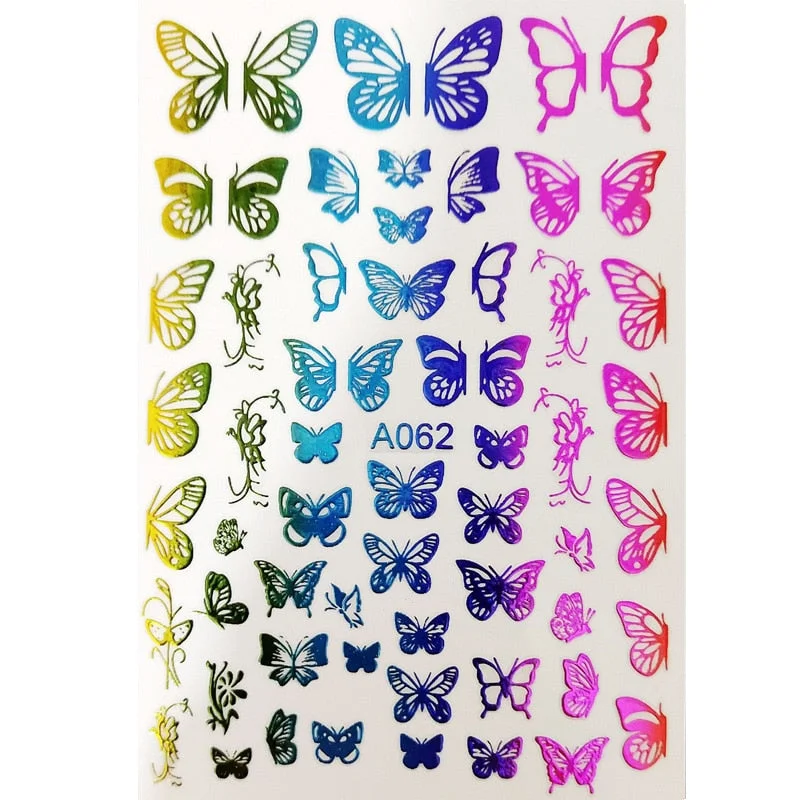 Holographic Butterfly Designs Sticker Nail Decal DIY Slider for Manicure Nail Art Watermark Manicure Decor-Nail Inspo