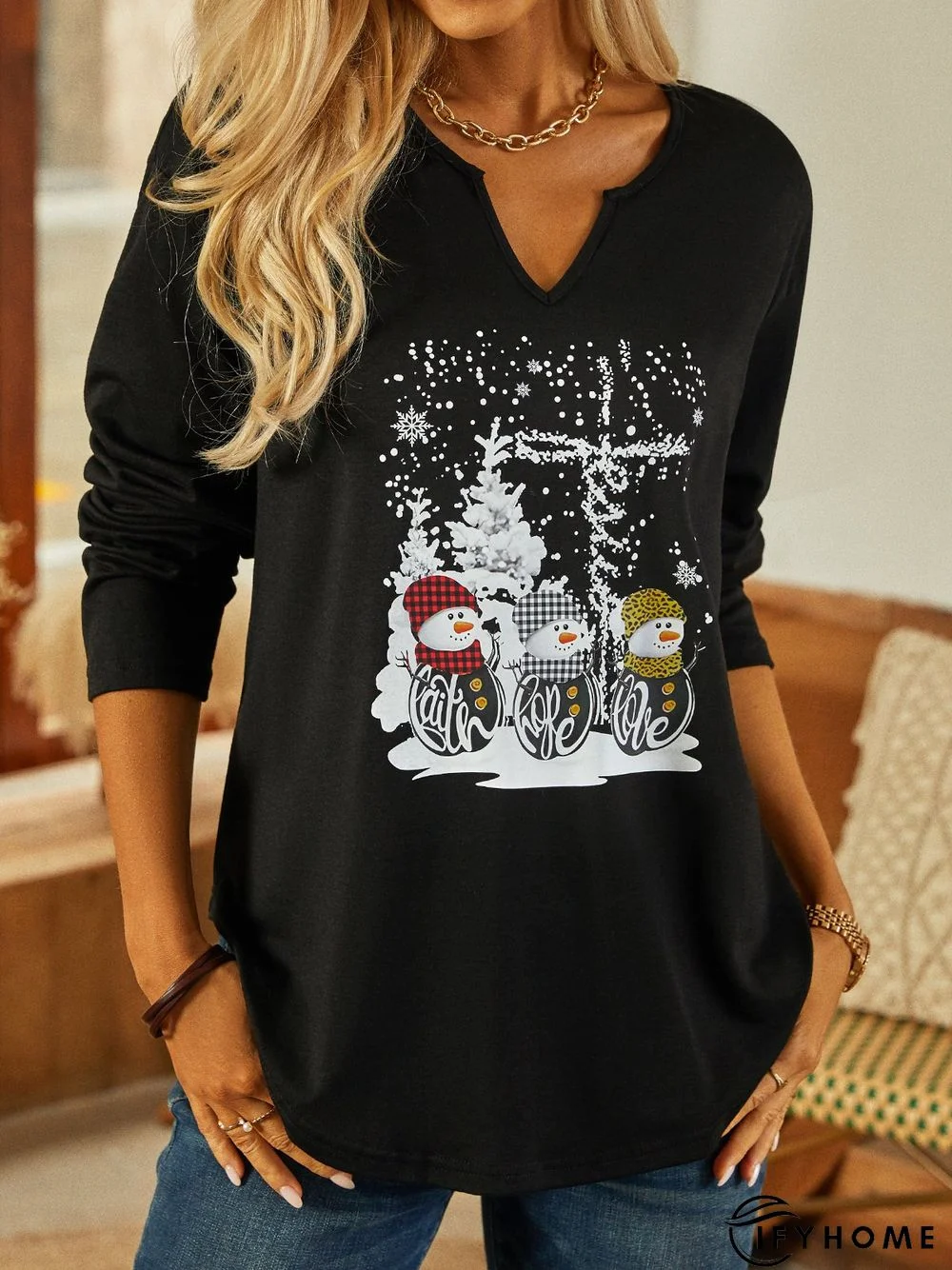 Casual Jersey Christmas Snowman T-Shirt | IFYHOME