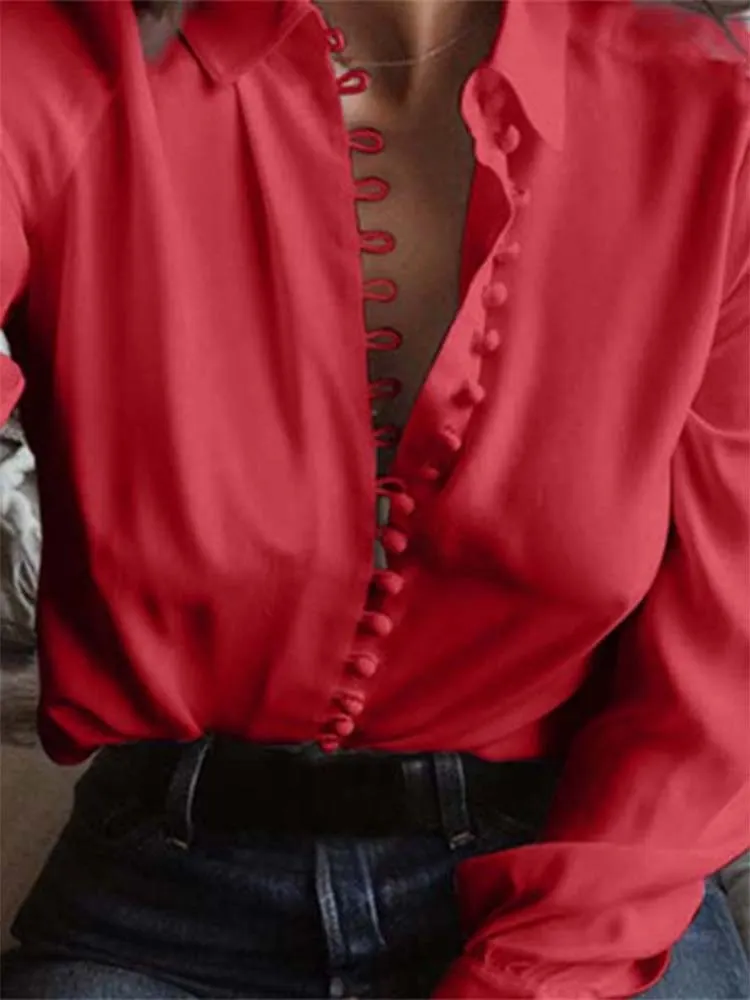 2022 Elegant Office Blouse Women Clothes Turn-down Collar Long Sleeve Shirt Plus Size Streetwear Womens Tops And Blouses
