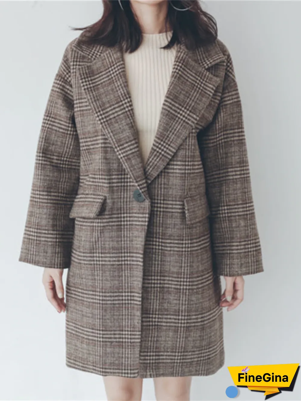 Fall Winter New Cotton Thick Plaid Woolen Coat Women Korean Fashion Slim Fit Jackets Female Turn Down Clothing Outwear