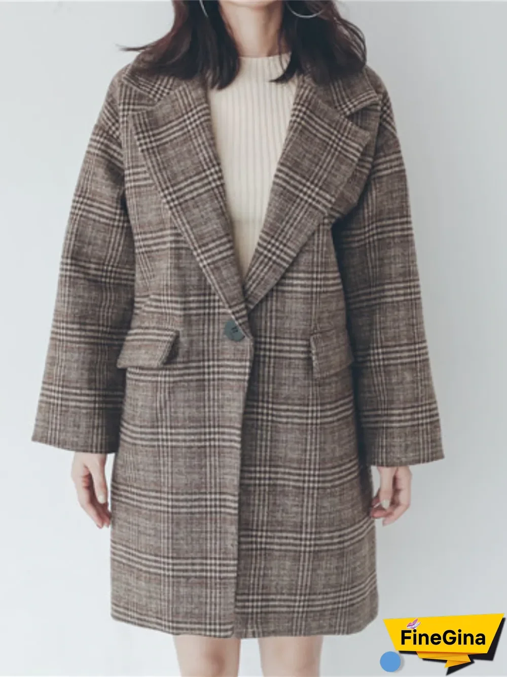 Fall Winter New Cotton Thick Plaid Woolen Coat Women Korean Fashion Slim Fit Jackets Female Turn Down Clothing Outwear