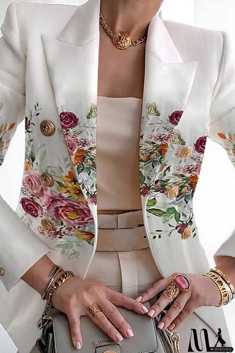 MidiSono - Casual Print Patchwork Cardigan Turn-back Collar Outerwear