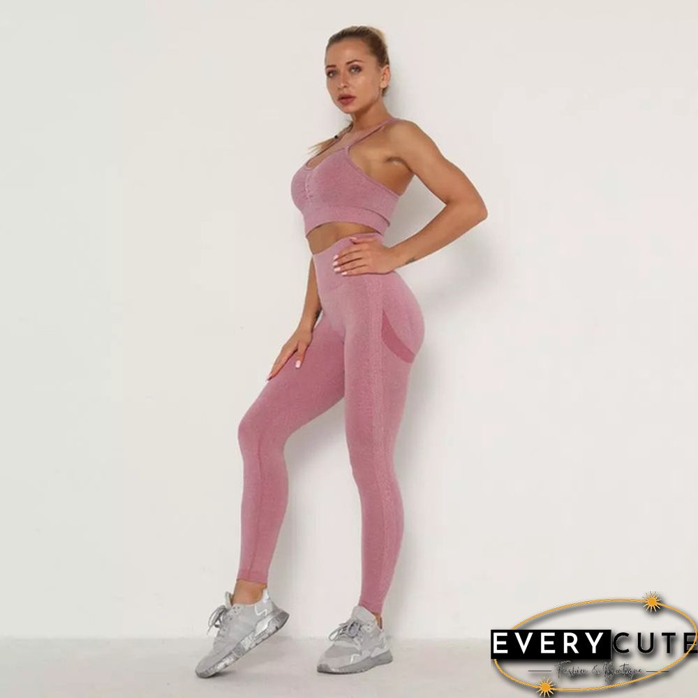 2 Piece Seamless High Waist Leggings and Bra Women Yoga Set Clothing Gym Set Clothes Workout Fitness Sexy Booty Girls Sports Suit