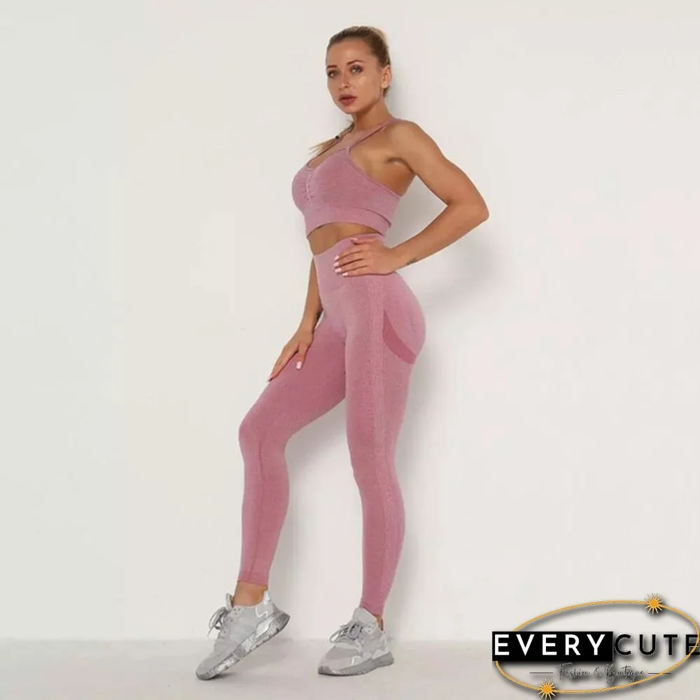2 Piece Seamless High Waist Leggings and Bra Women Yoga Set Clothing Gym Set Clothes Workout Fitness Sexy Booty Girls Sports Suit